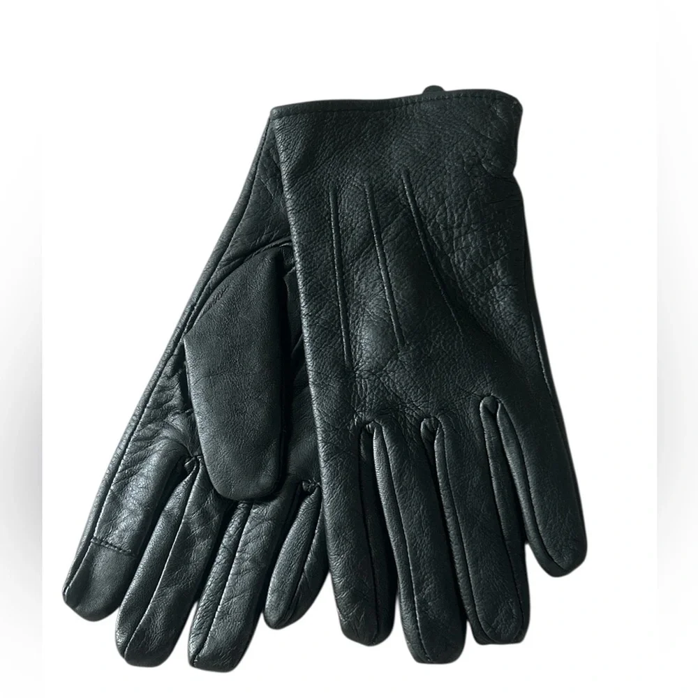 Women’s Black 100% Leather Gloves Fits Size M/L New Without Tags Polyester Lined